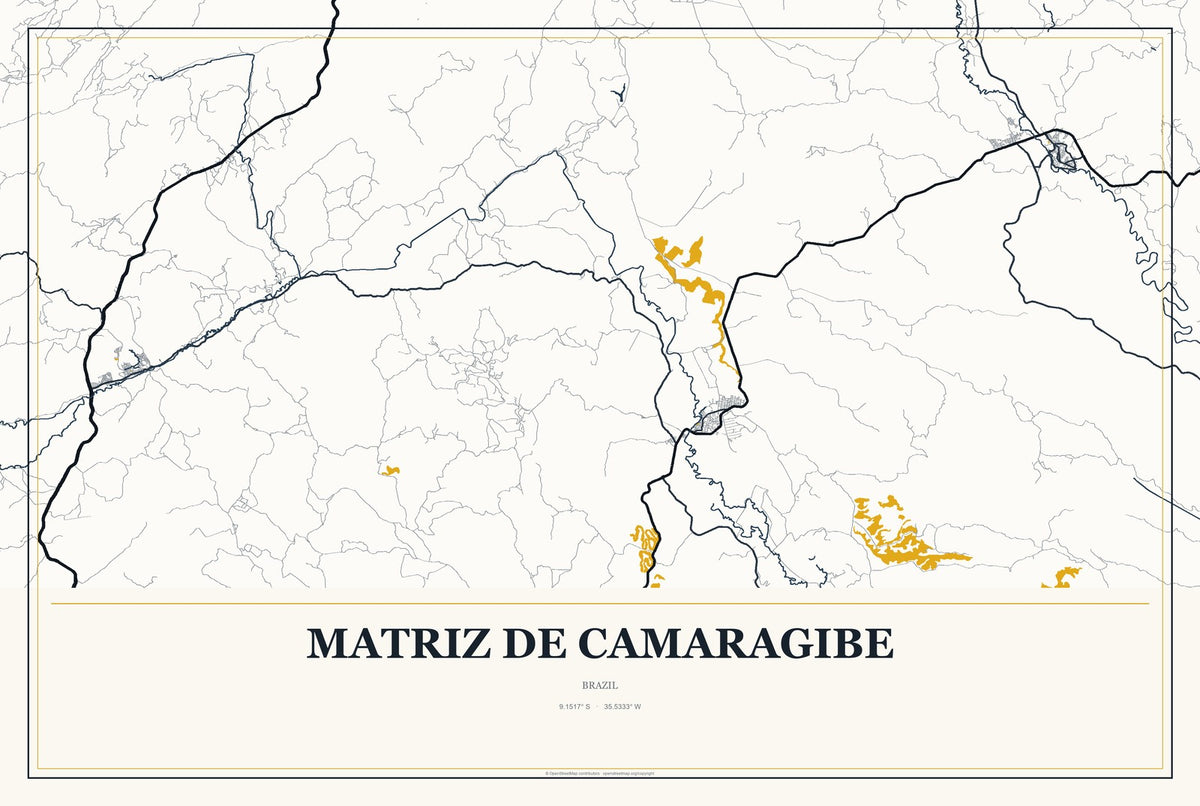 Matriz de Camaragibe, Brazil City Map Aluminum Sign in Citrine Modern style