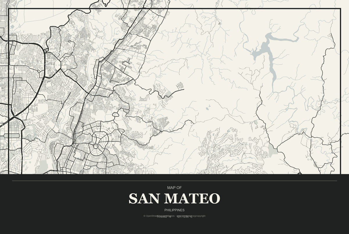 San Mateo, Calabarzon, Philippines City Map Aluminum Sign in Museum Plaque style