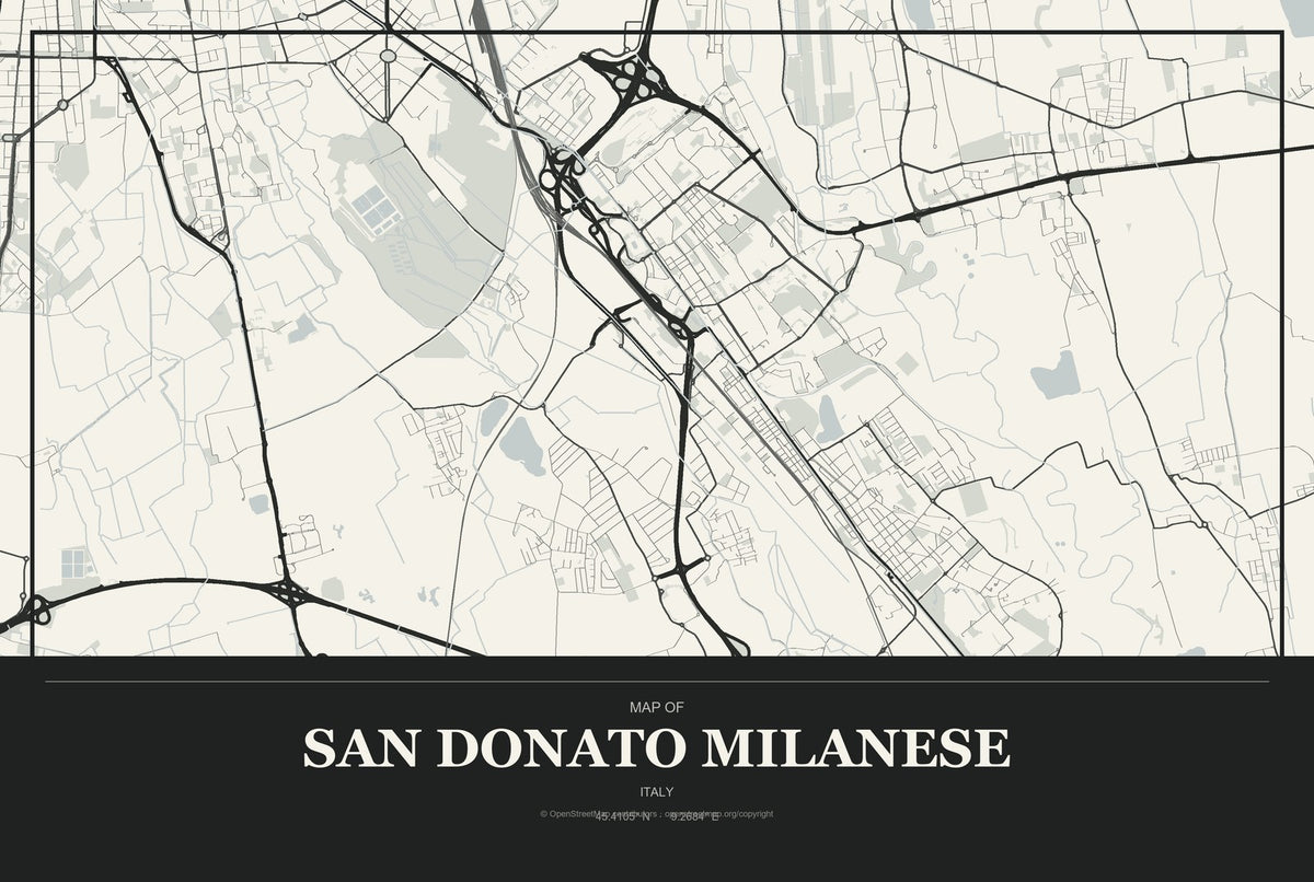 San Donato Milanese, Italy City Map Aluminum Sign in Museum Plaque style