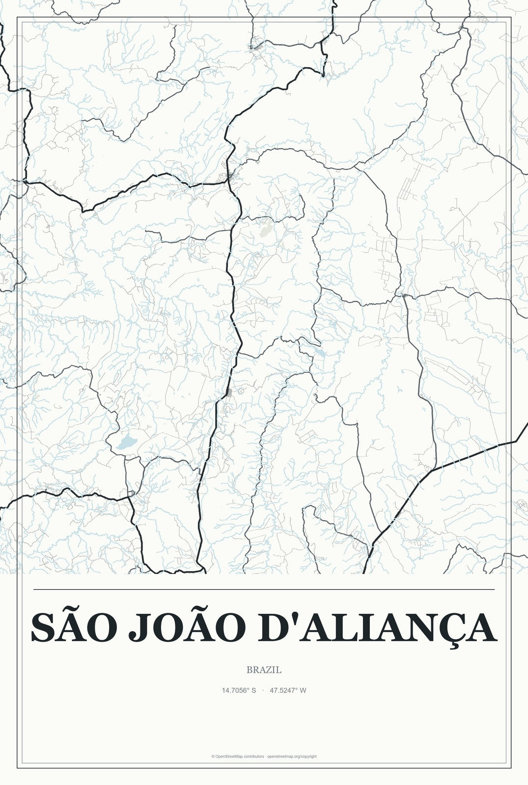 São João d'Aliança, Brazil City Map Aluminum Sign in Gallery Air style