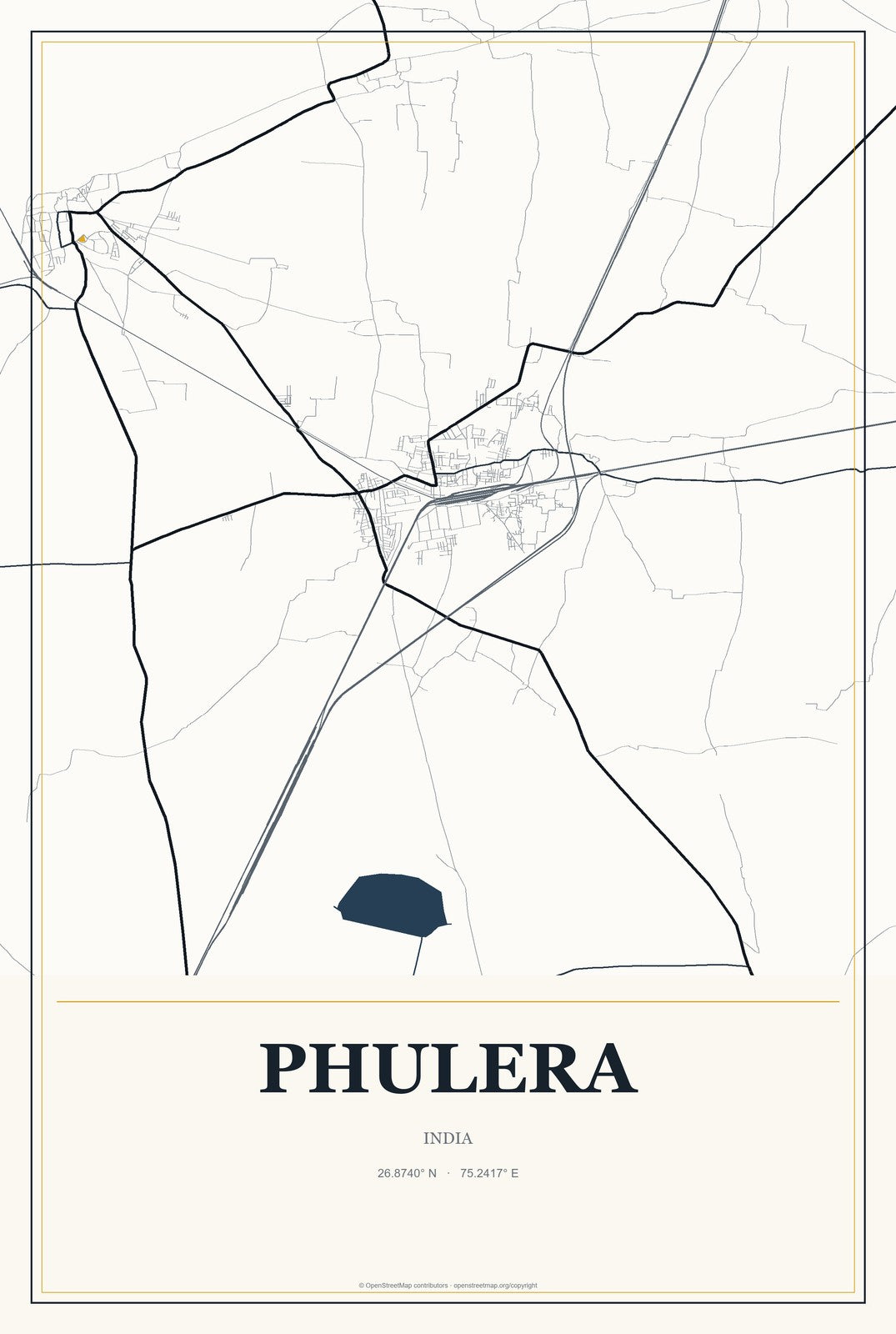 Phulera, India City Map Aluminum Sign in Citrine Modern style