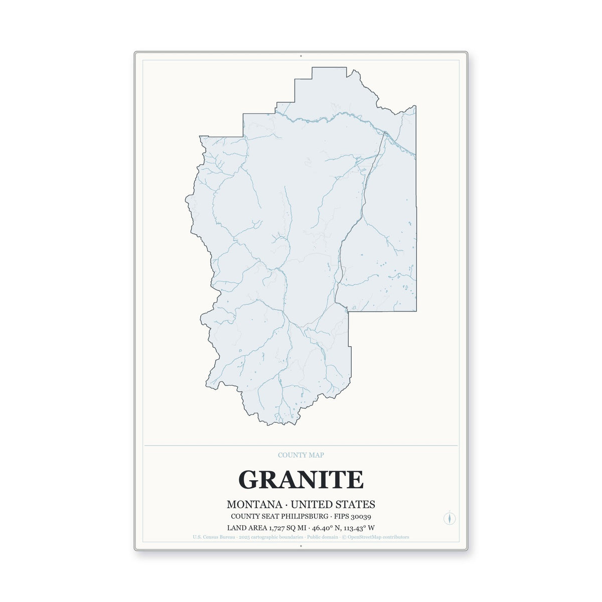 Granite County, Montana Map Aluminum Sign in Gallery Air style