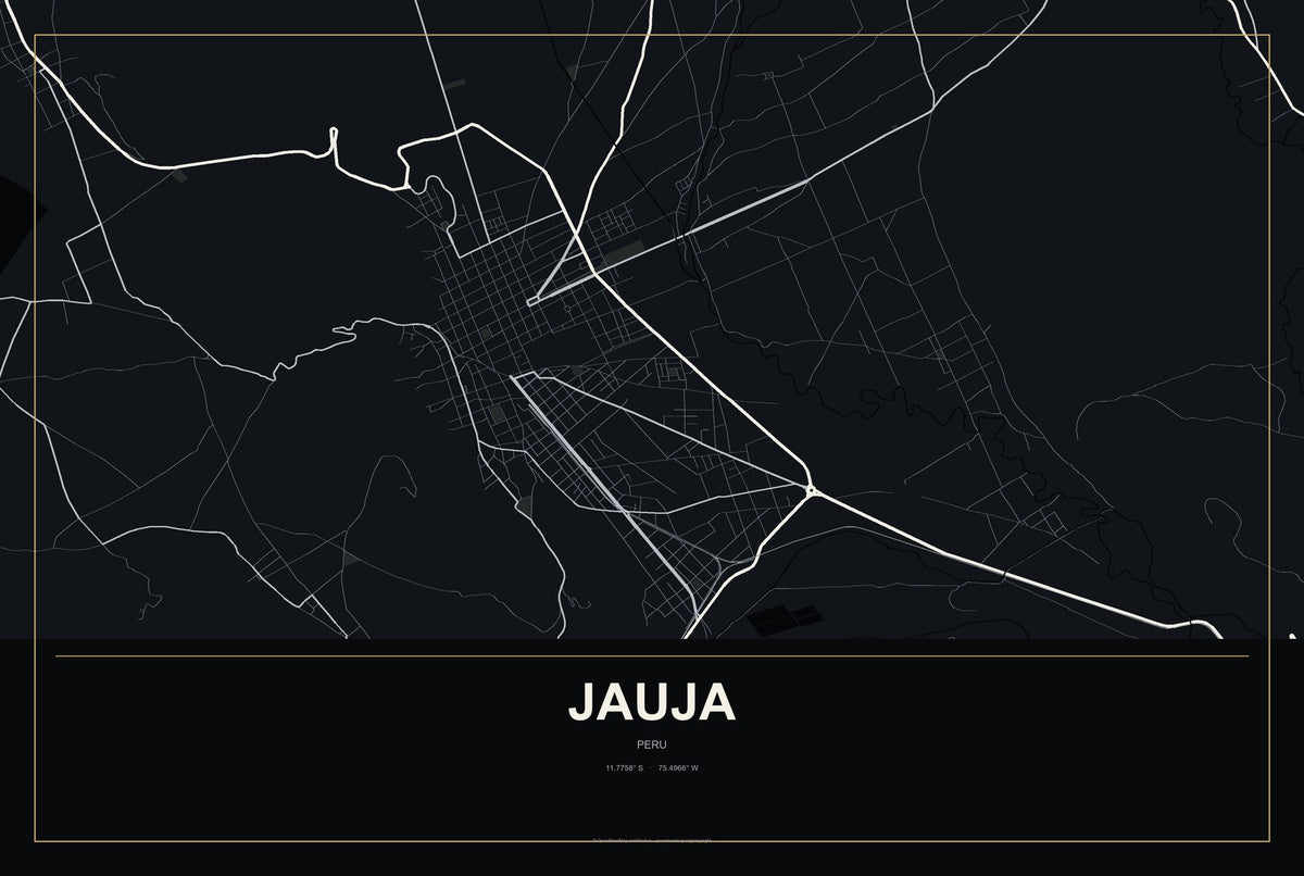 Jauja, Peru City Map Aluminum Sign in Metropolitan Noir style
