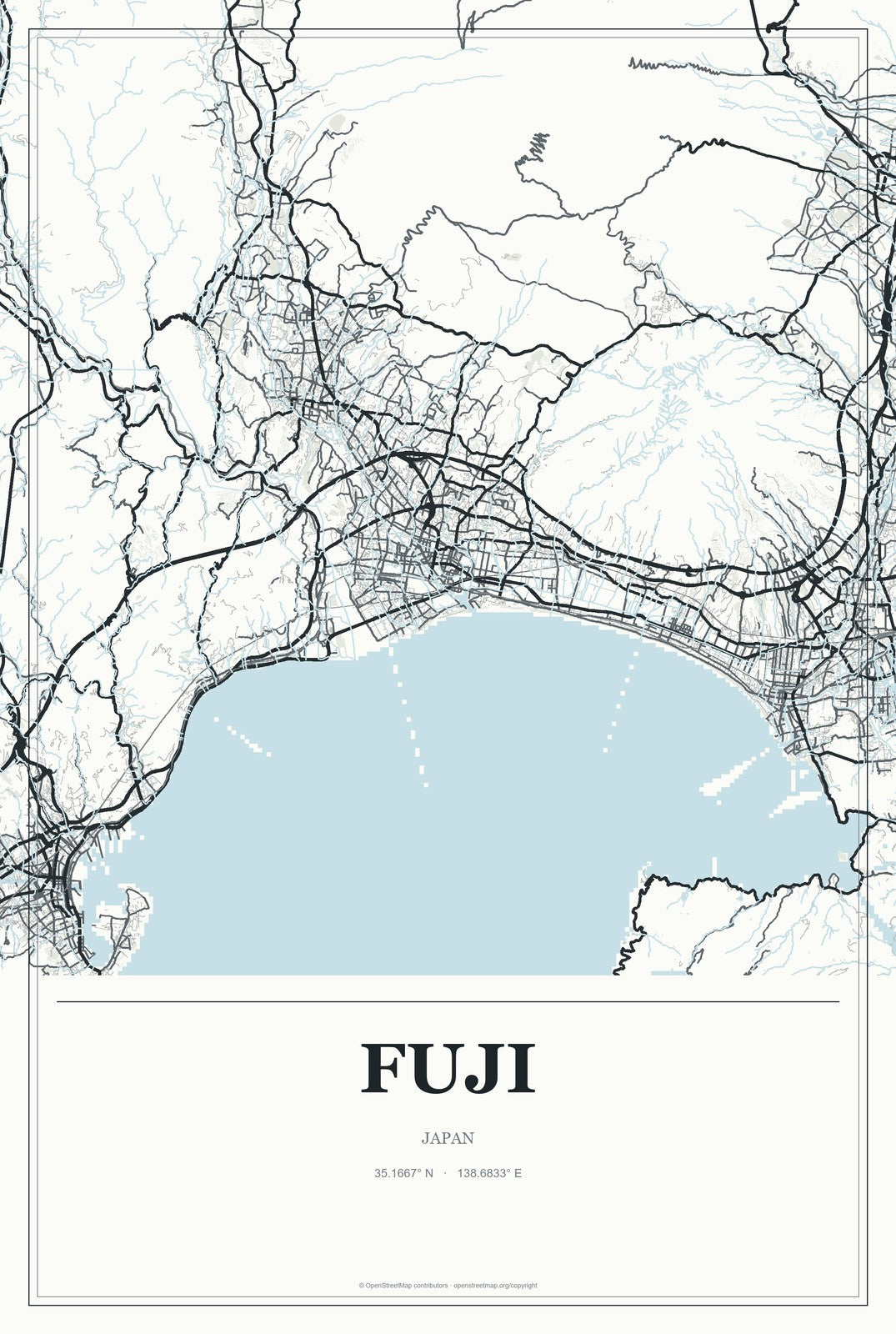 Fuji, Japan City Map Aluminum Sign in Gallery Air style