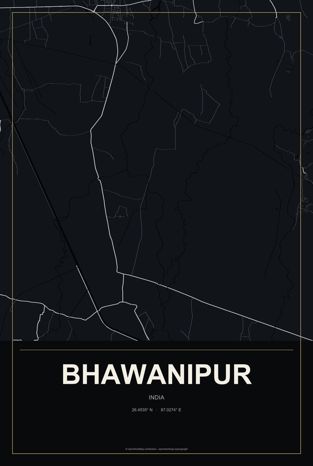 Bhawanipur, India City Map Aluminum Sign in Metropolitan Noir style