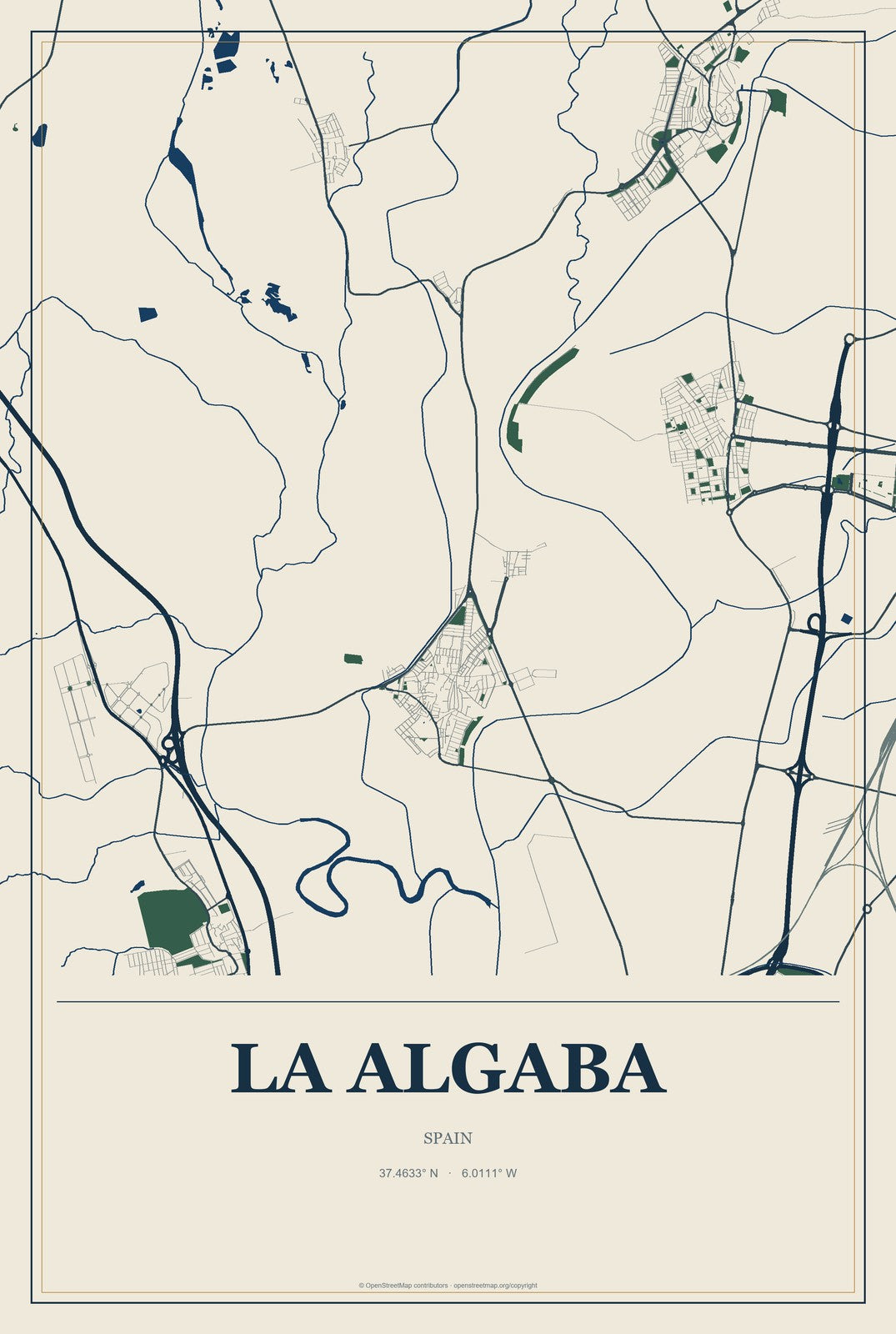 La Algaba, Spain City Map Aluminum Sign in Coastal Cutout style