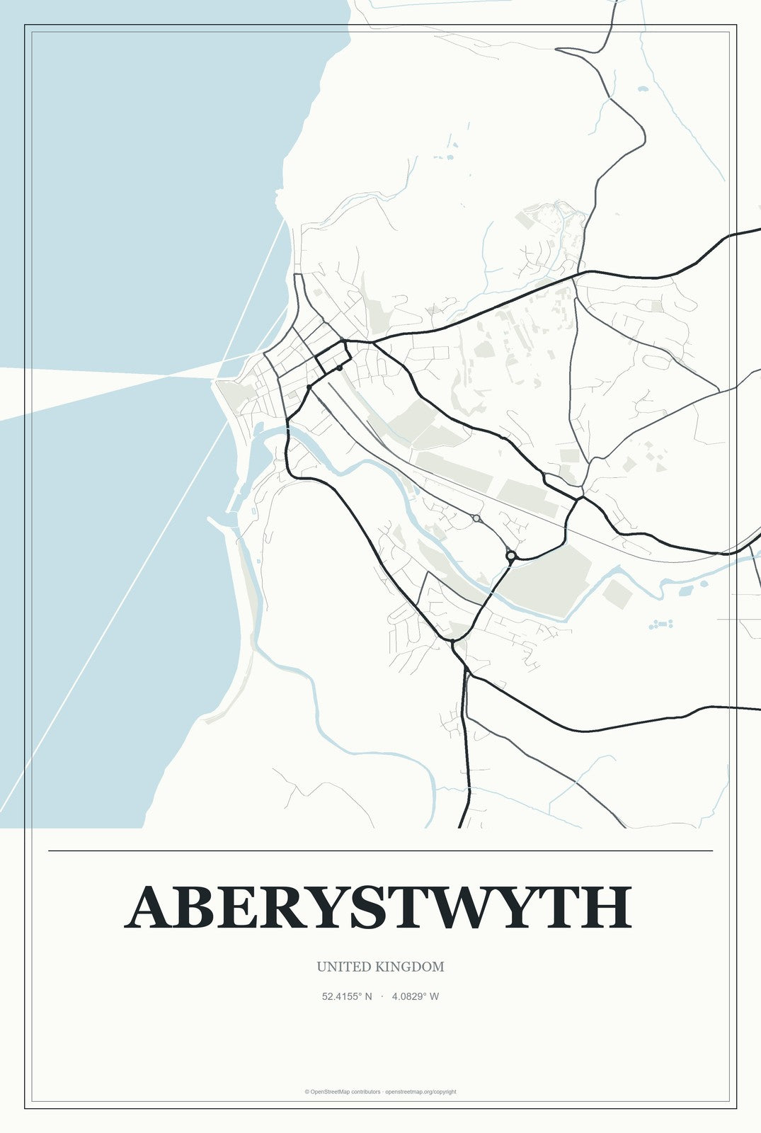 Aberystwyth, United Kingdom City Map Aluminum Sign in Gallery Air style