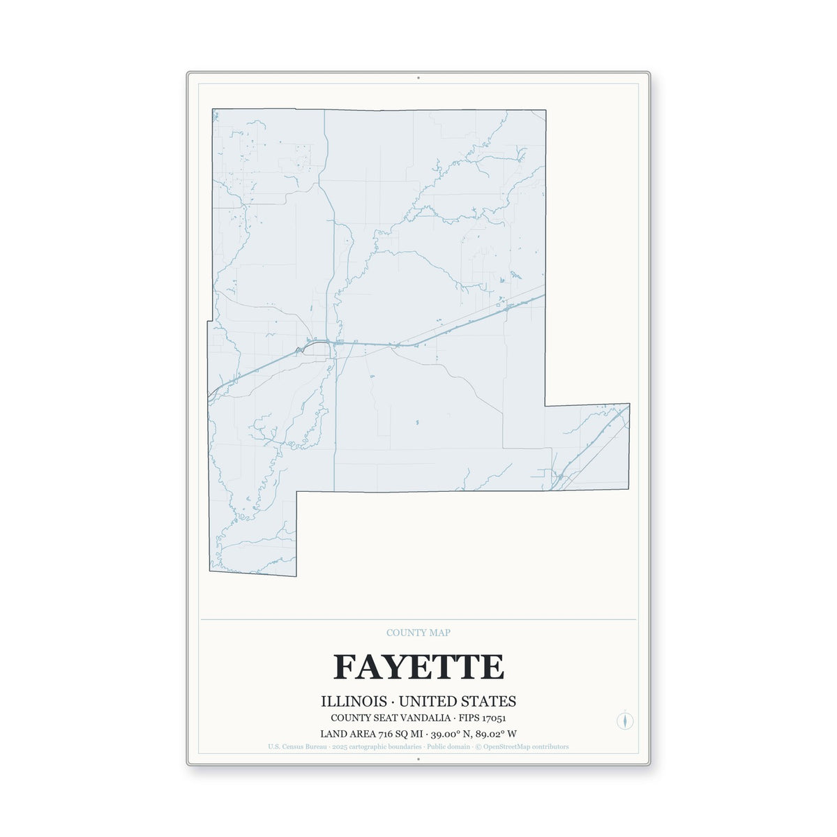 Fayette County, Illinois Map Aluminum Sign in Gallery Air style