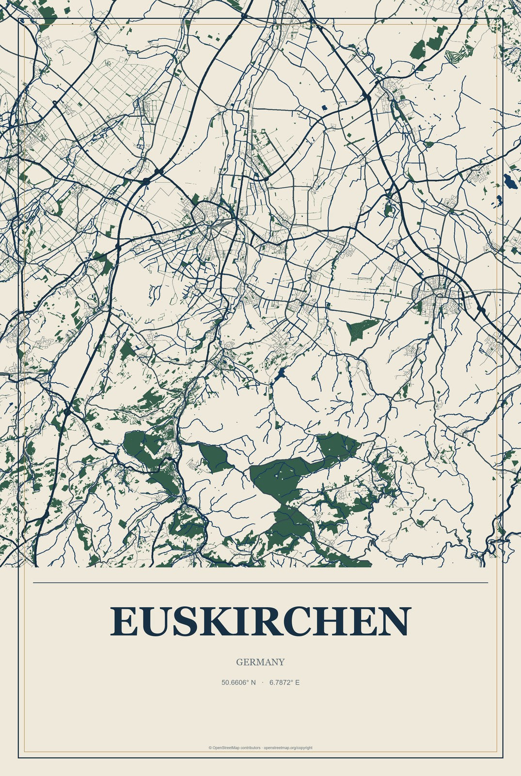 Euskirchen, Germany City Map Aluminum Sign in Coastal Cutout style