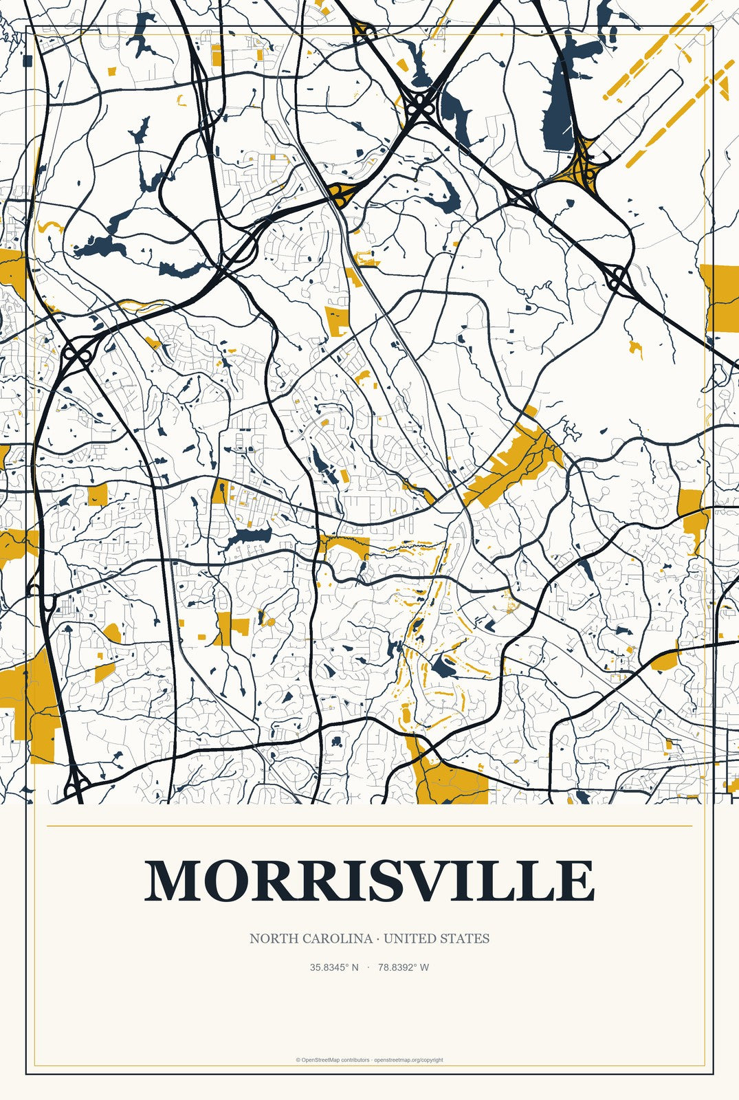 Morrisville, North Carolina City Map Aluminum Sign in Citrine Modern style