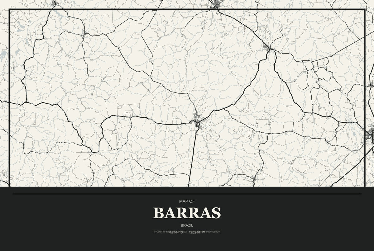 Barras, Brazil City Map Aluminum Sign in Museum Plaque style