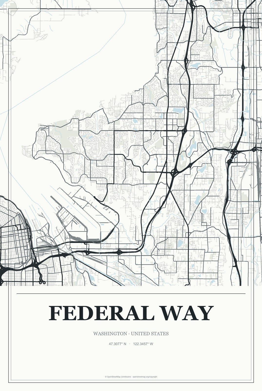 Federal Way, Washington City Map Aluminum Sign in Gallery Air style