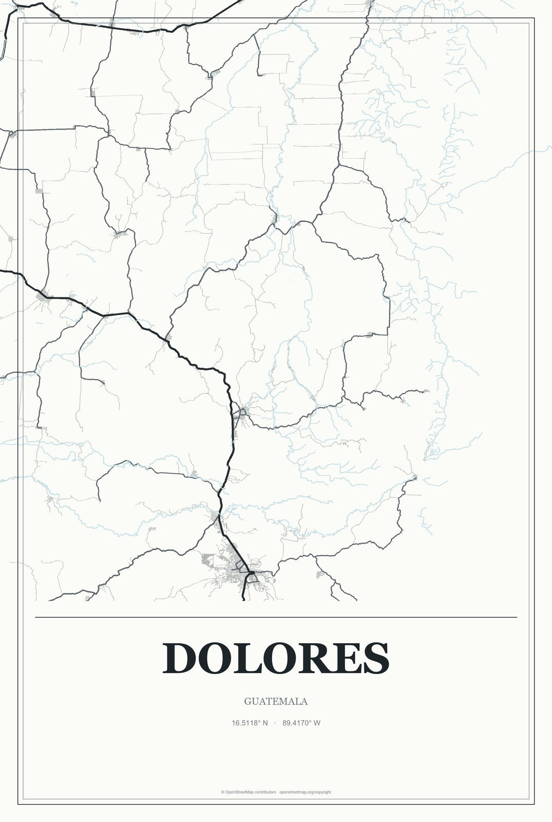 Dolores, Guatemala City Map Aluminum Sign in Gallery Air style