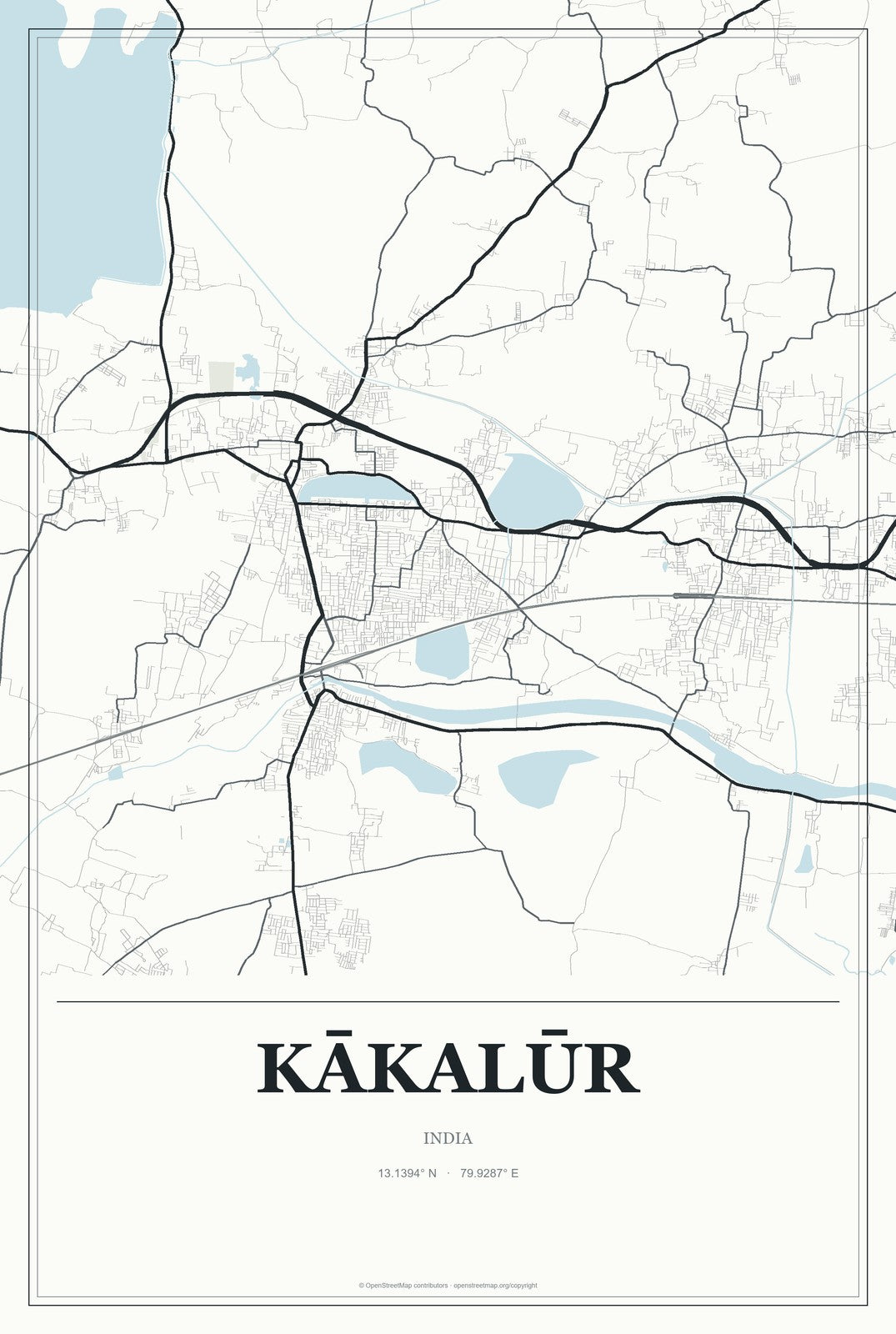 Kākalūr, India City Map Aluminum Sign in Gallery Air style