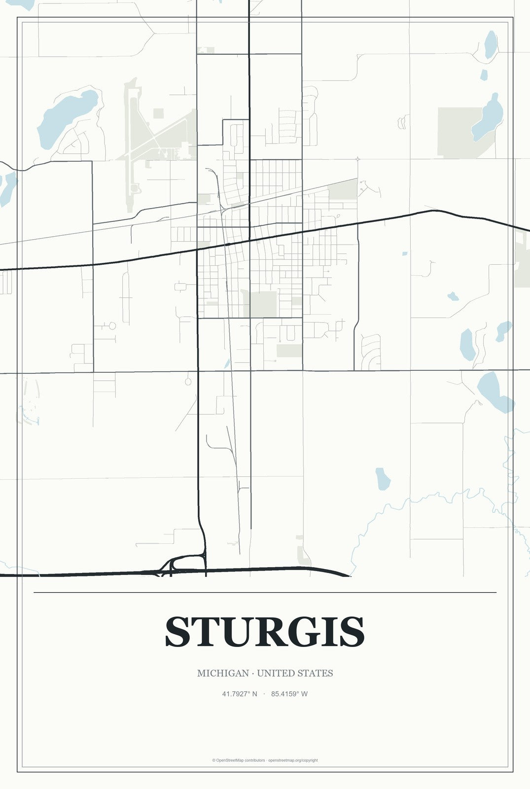 Sturgis, Michigan City Map Aluminum Sign in Gallery Air style