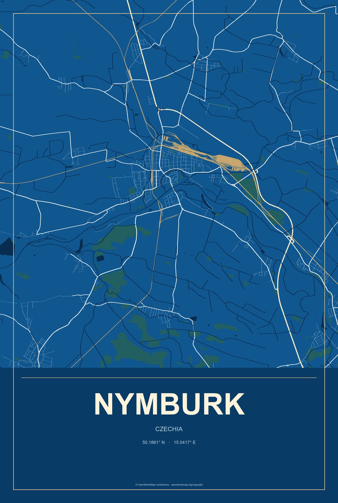 Nymburk, Czechia City Map Aluminum Sign in Harbor Cobalt style