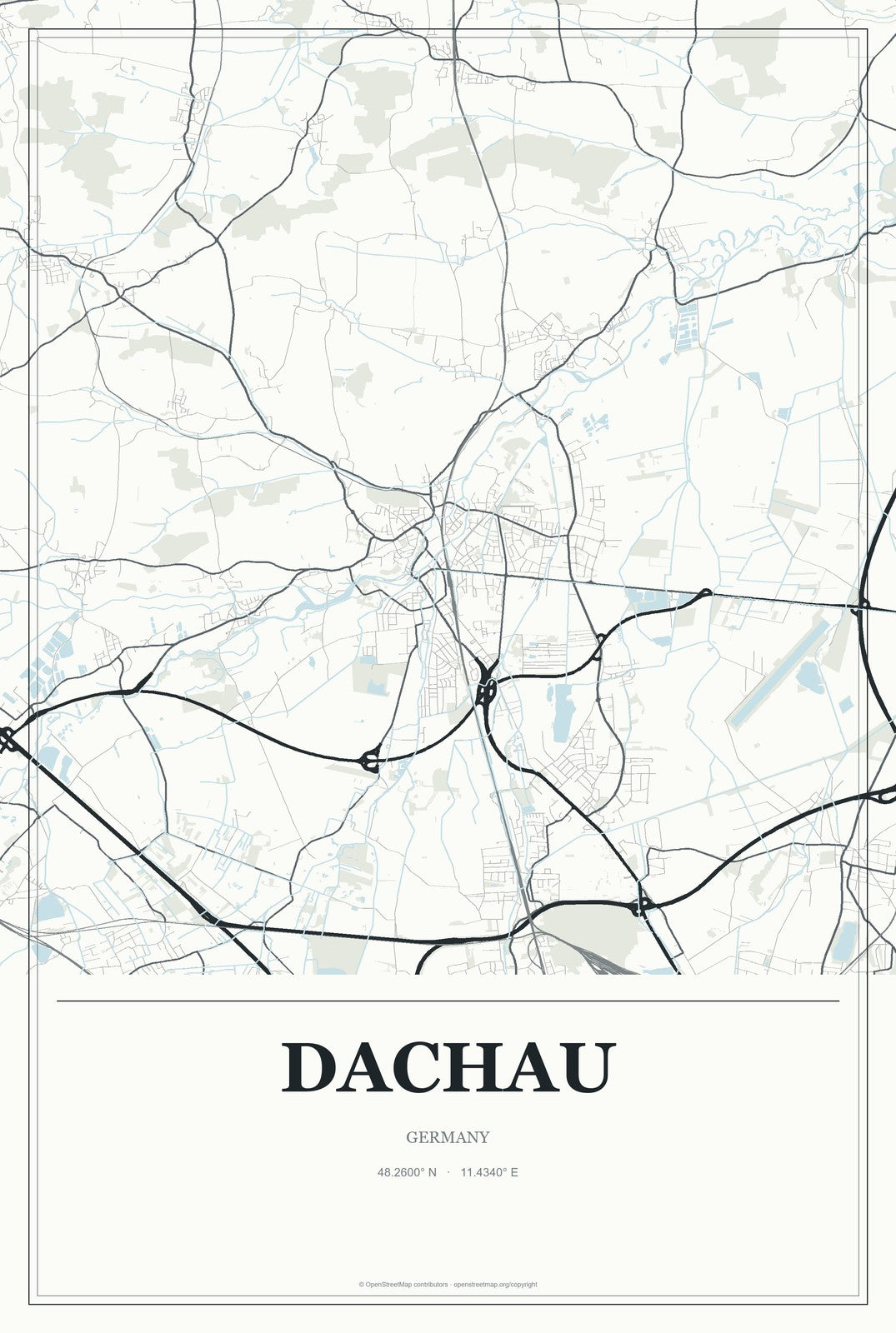 Dachau, Germany City Map Aluminum Sign in Gallery Air style