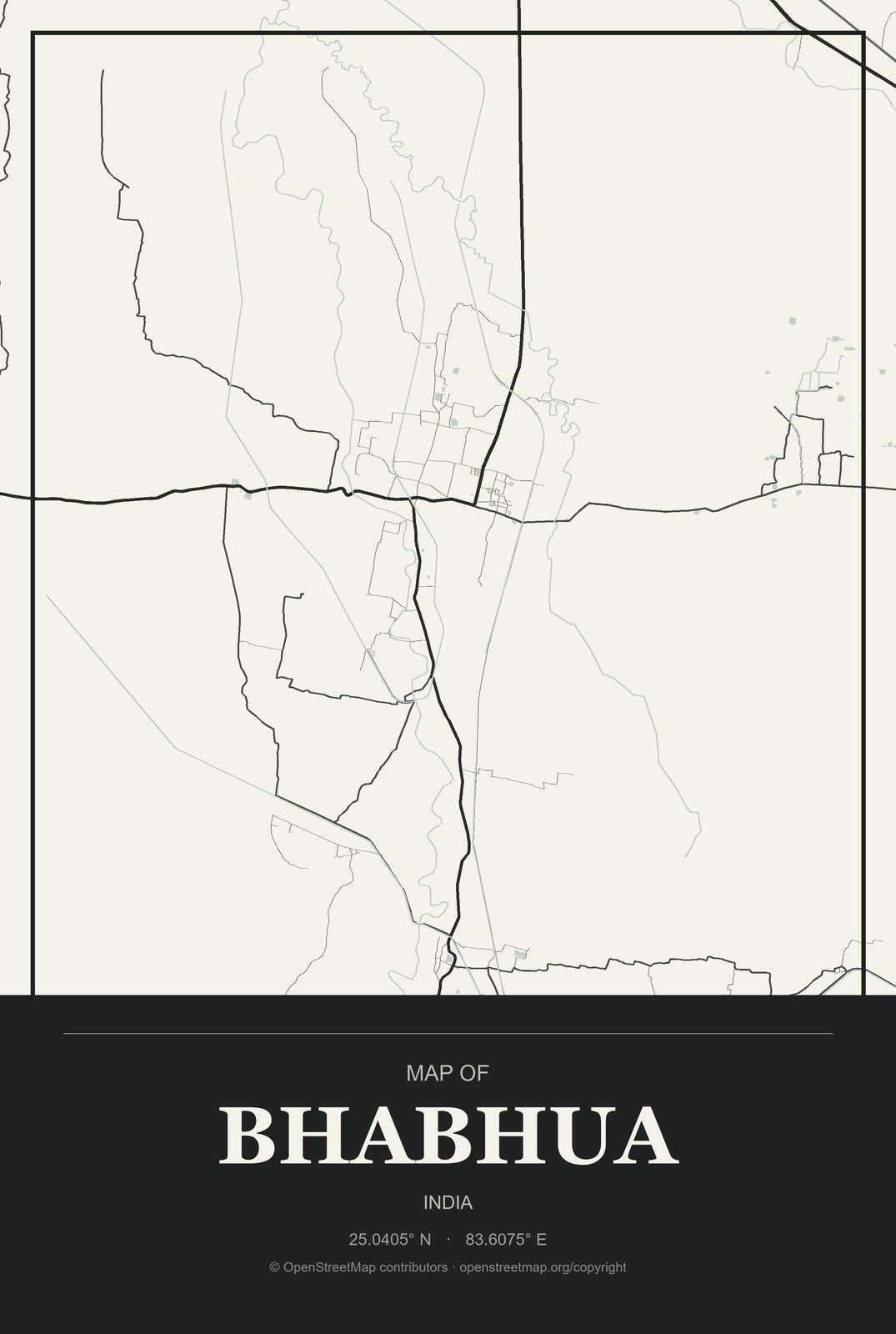 Bhabhua, India City Map Aluminum Sign in Museum Plaque style