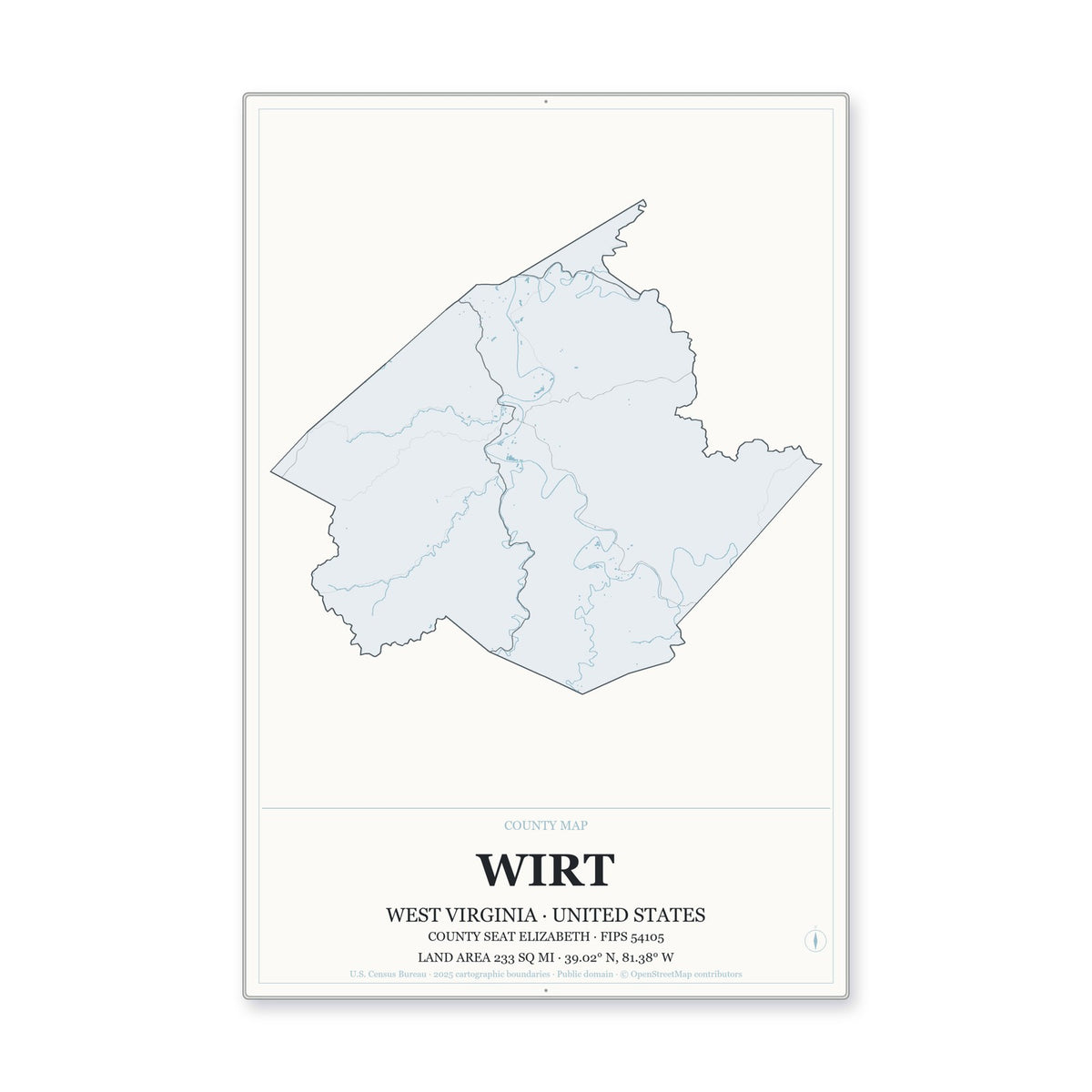 Wirt County, West Virginia Map Aluminum Sign in Gallery Air style