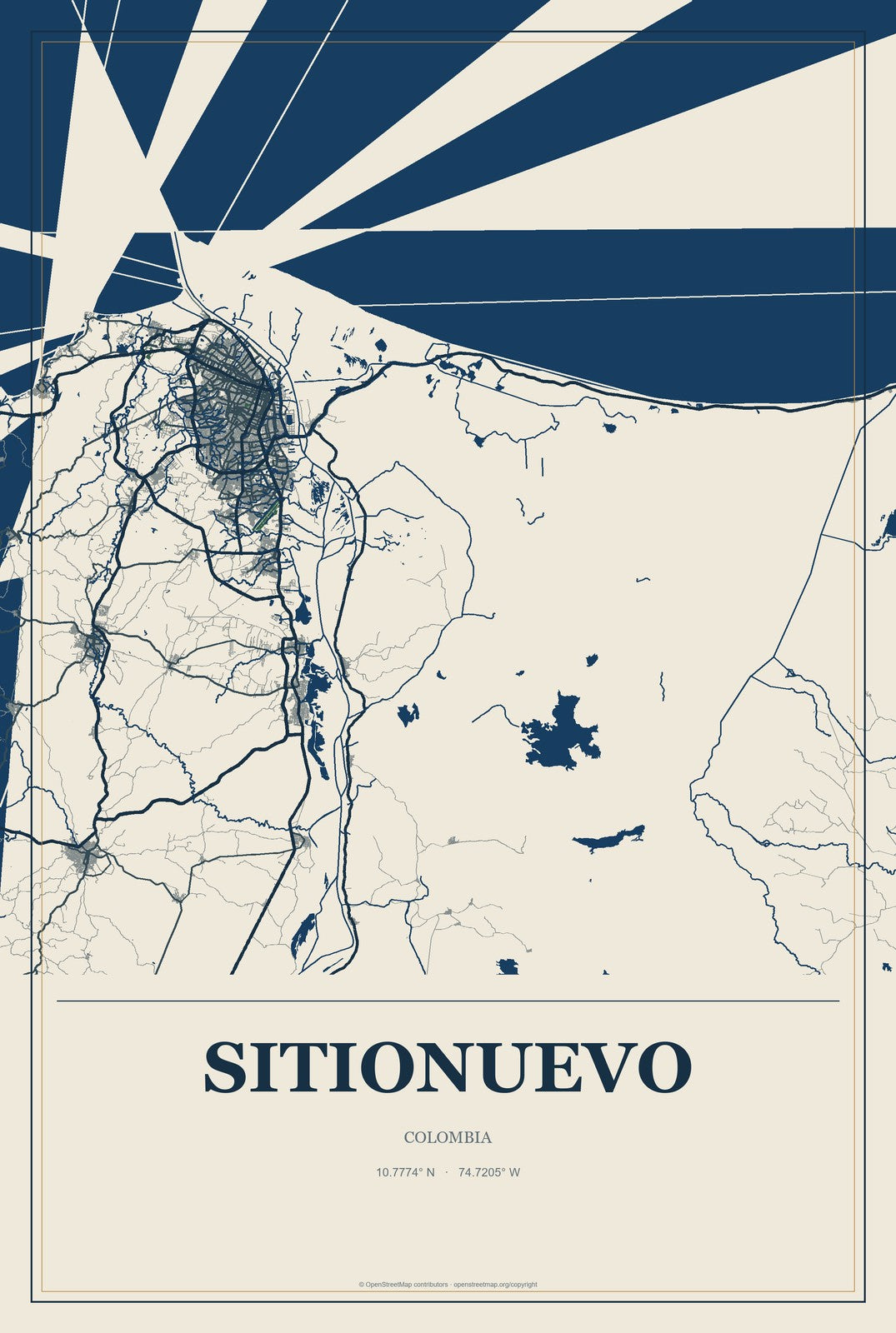 Sitionuevo, Colombia City Map Aluminum Sign in Coastal Cutout style