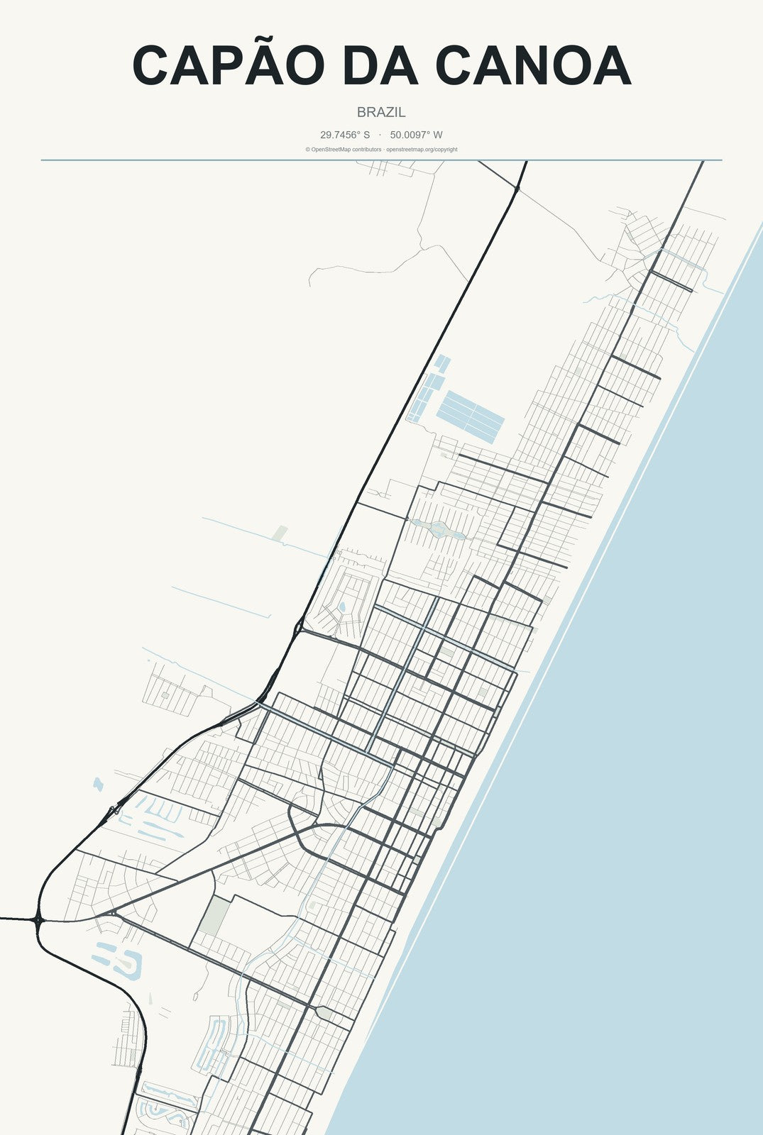 Capão da Canoa, Brazil City Map Aluminum Sign in Headline Atlas style