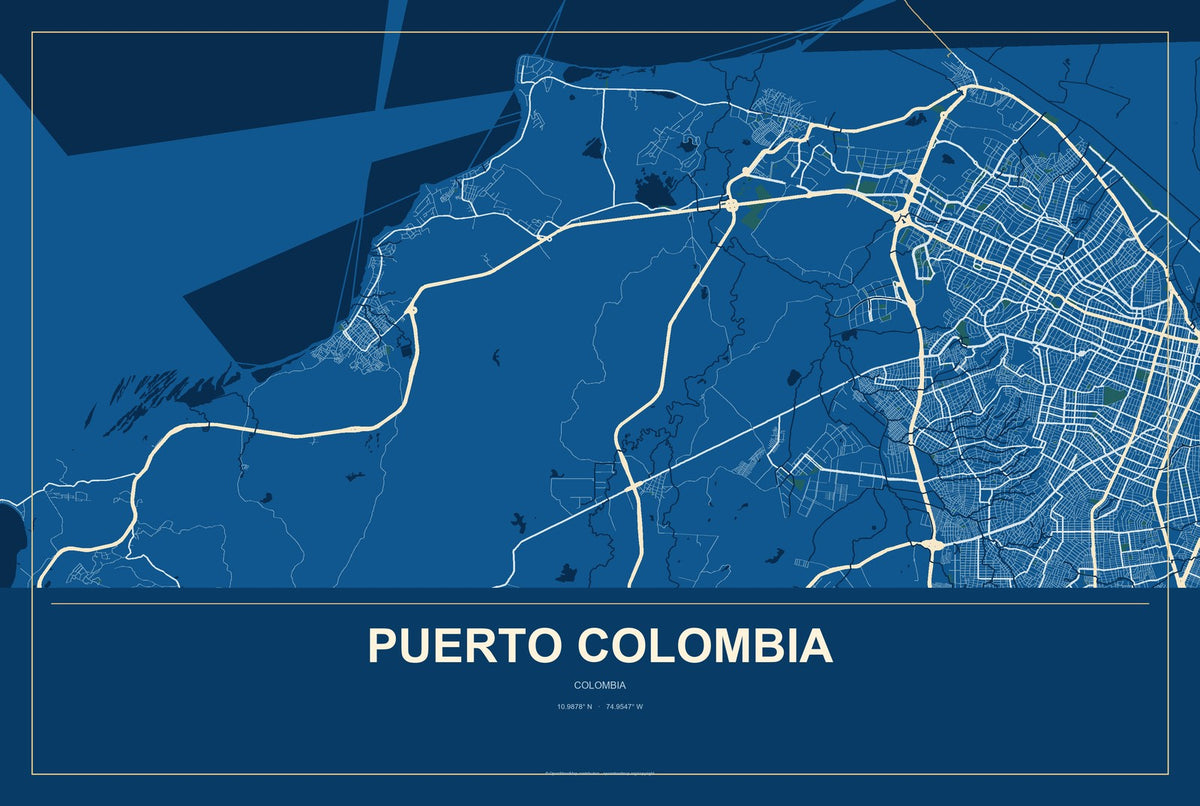 Puerto Colombia, Colombia City Map Aluminum Sign in Harbor Cobalt style
