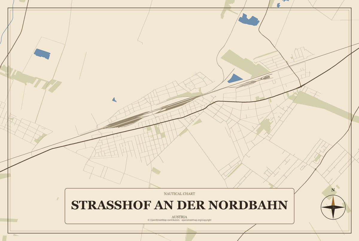 Strasshof an der Nordbahn, Austria City Map Aluminum Sign in Heritage Nautical style