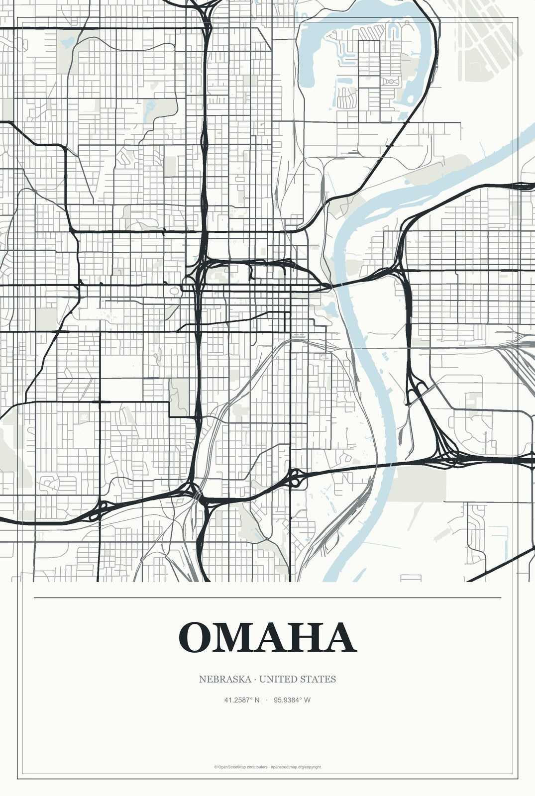 Omaha, Nebraska City Map Aluminum Sign in Gallery Air style