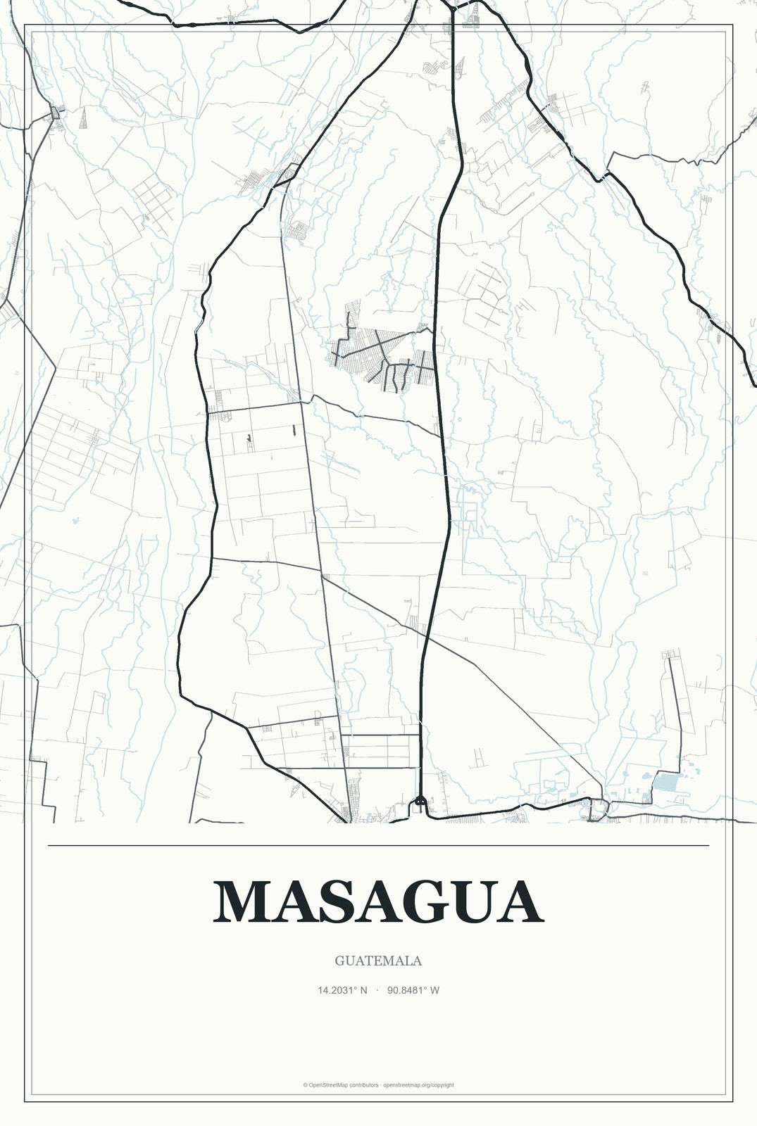 Masagua, Guatemala City Map Aluminum Sign in Gallery Air style