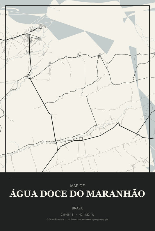 Água Doce do Maranhão, Brazil City Map Aluminum Sign in Museum Plaque style