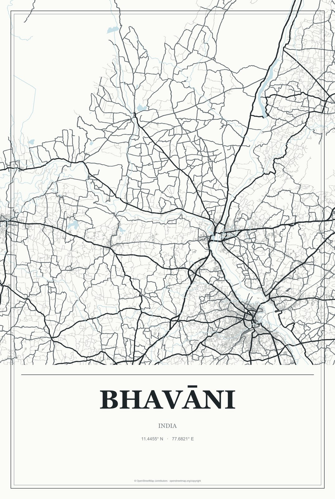 Bhavāni, India City Map Aluminum Sign in Gallery Air style