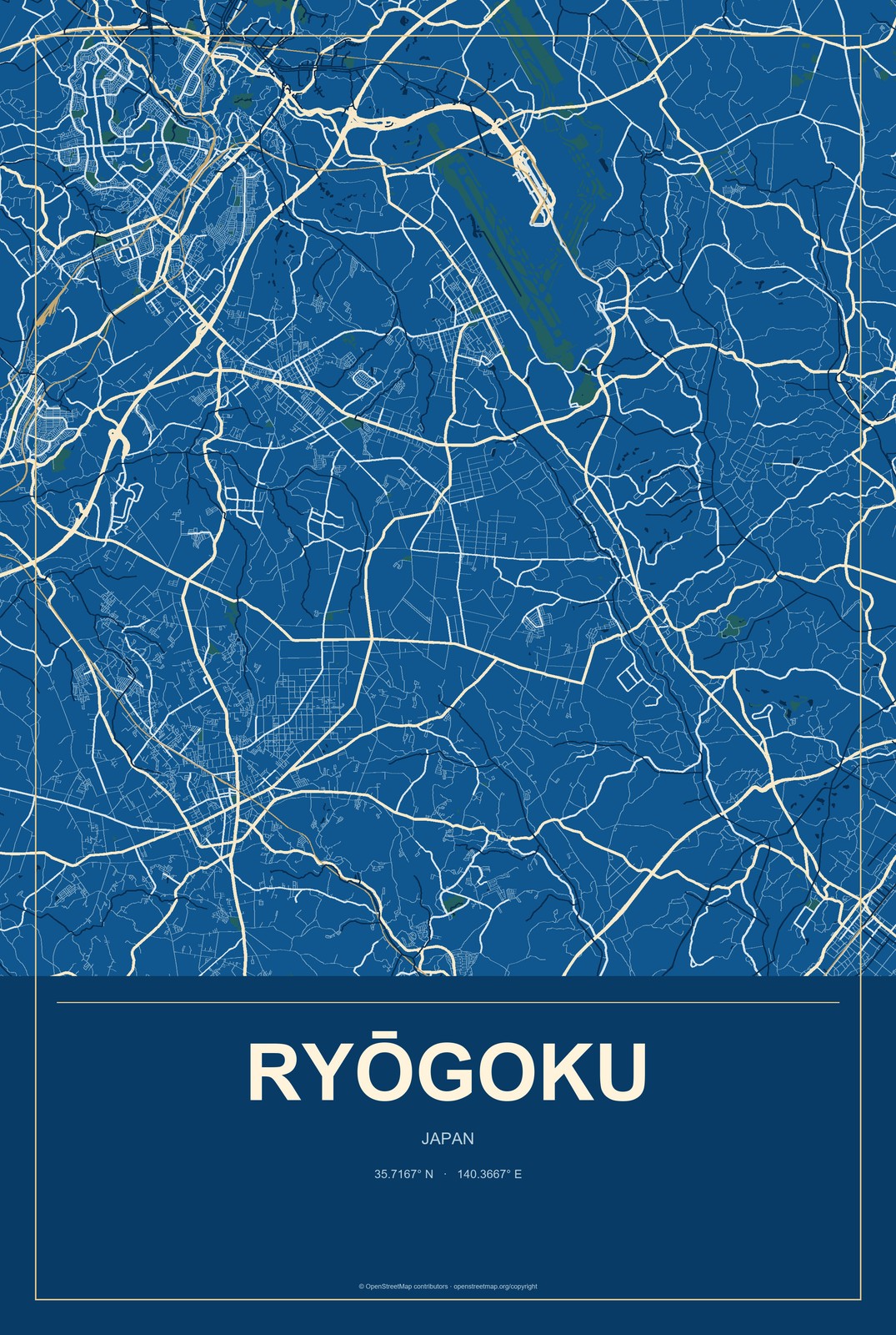 Ryōgoku, Japan City Map Aluminum Sign in Harbor Cobalt style
