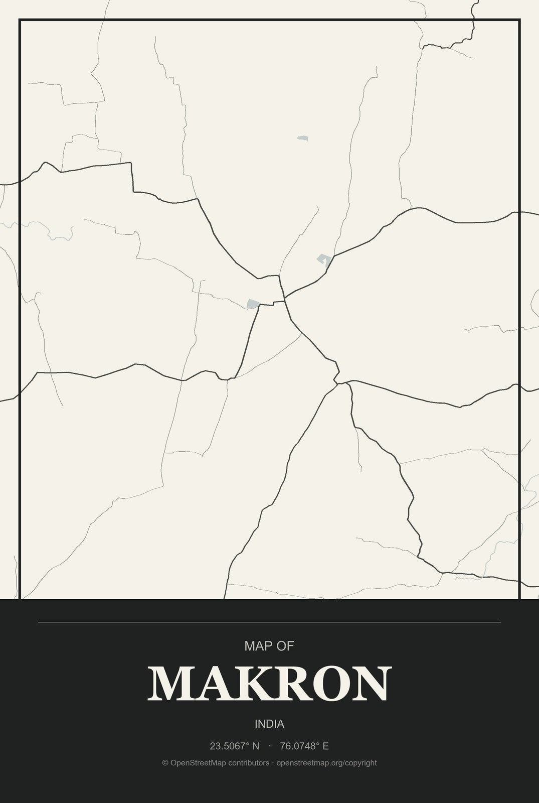 Makron, India City Map Aluminum Sign in Museum Plaque style