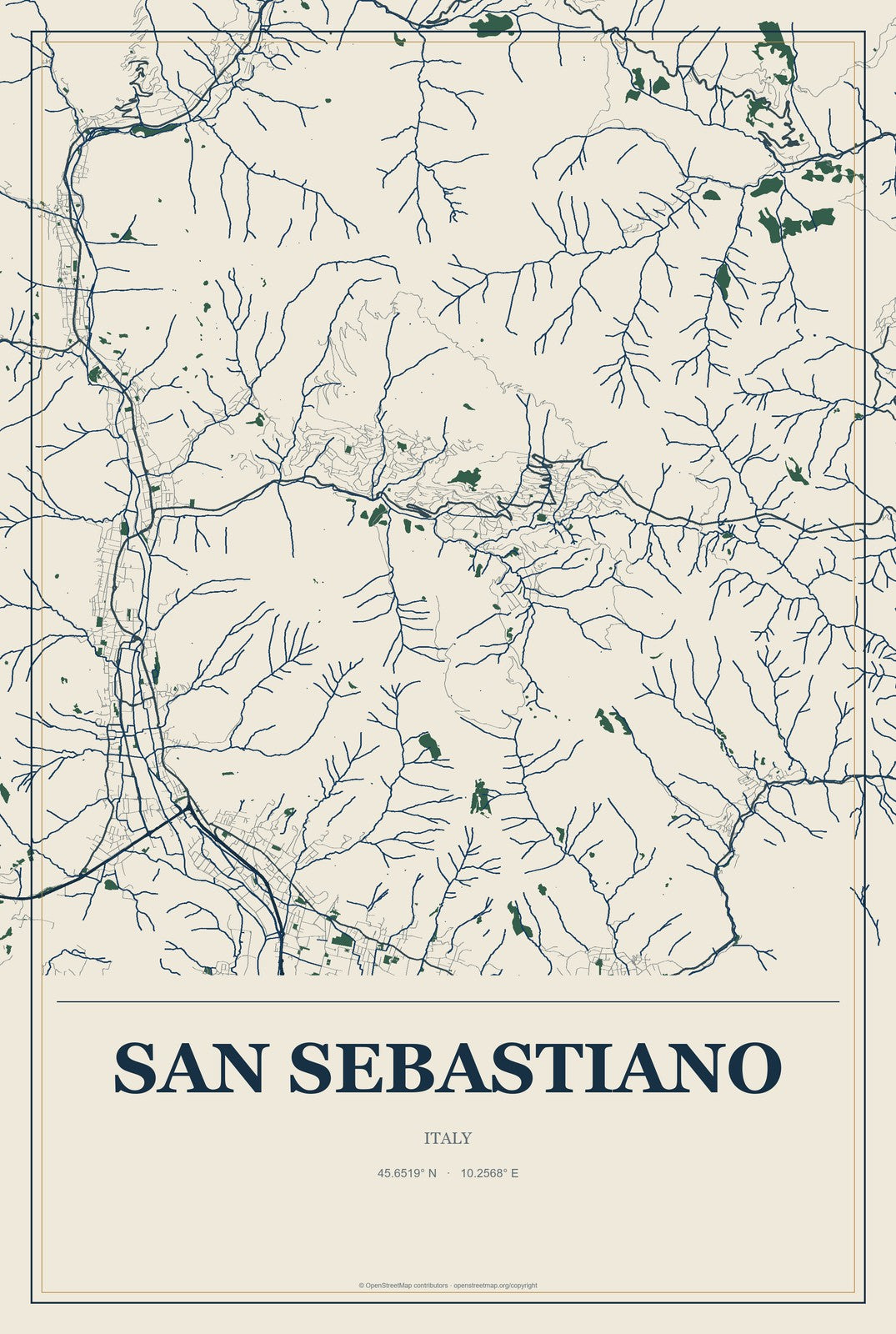 San Sebastiano, Italy City Map Aluminum Sign in Coastal Cutout style