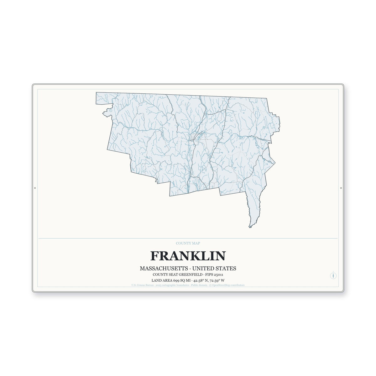 Franklin County, Massachusetts Map Aluminum Sign in Gallery Air style