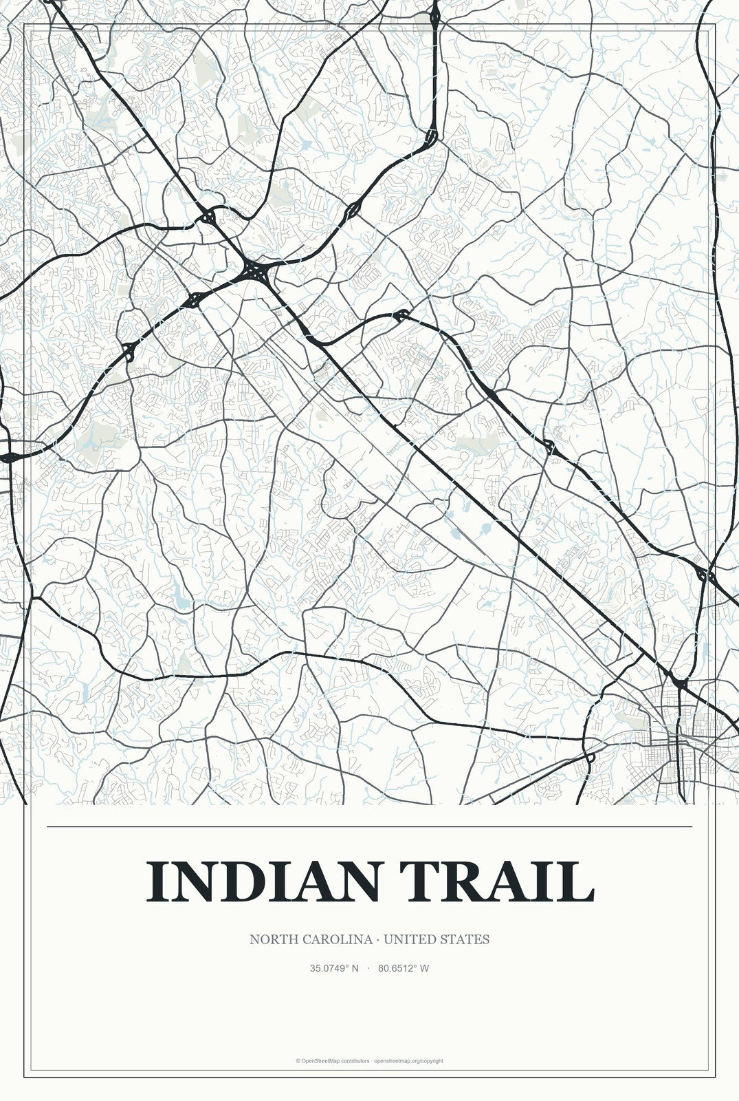 Indian Trail, North Carolina City Map Aluminum Sign in Gallery Air style