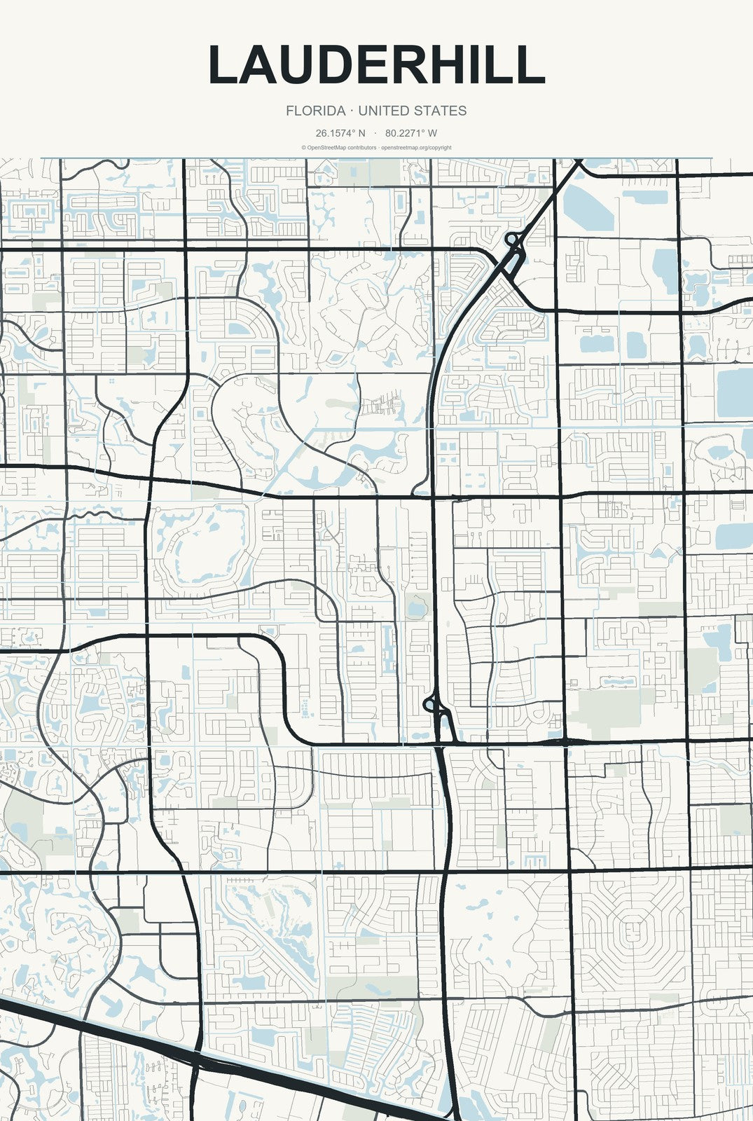 Lauderhill, Florida City Map Aluminum Sign in Headline Atlas style