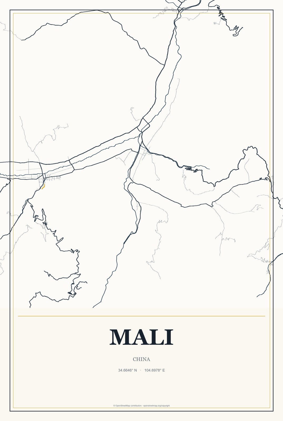 Mali, China City Map Aluminum Sign in Citrine Modern style