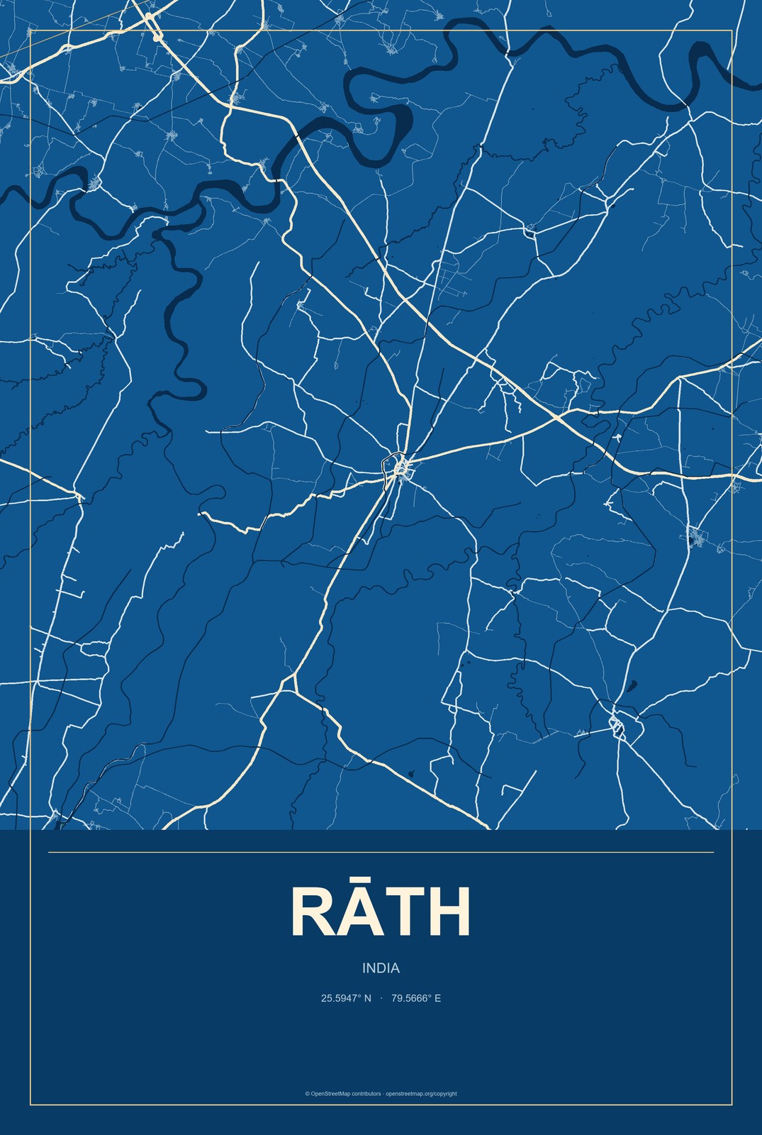 Rāth, India City Map Aluminum Sign in Harbor Cobalt style