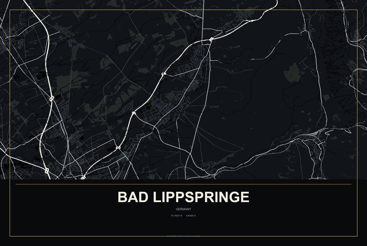 Bad Lippspringe, Germany City Map Aluminum Sign in Metropolitan Noir style