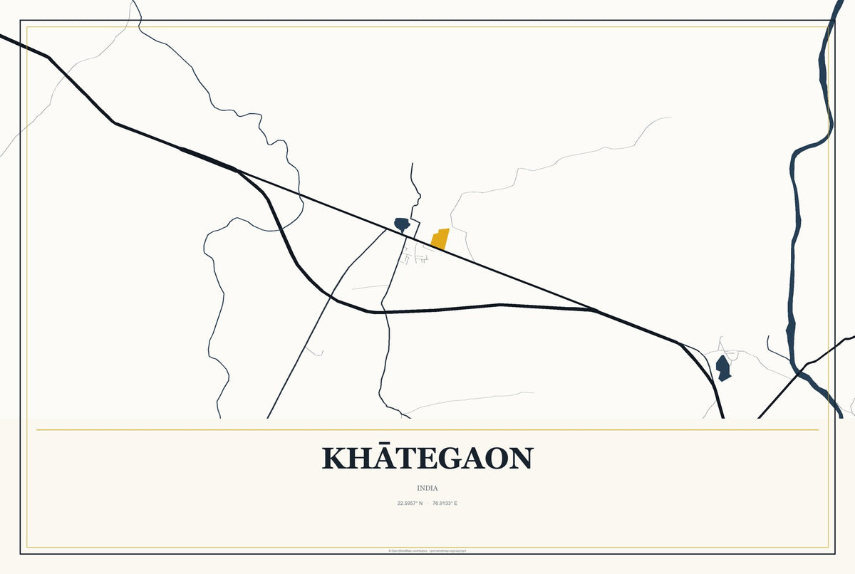 Khātegaon, India City Map Aluminum Sign in Citrine Modern style