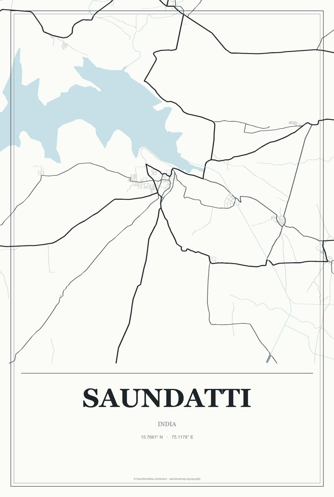 Saundatti, India City Map Aluminum Sign in Gallery Air style
