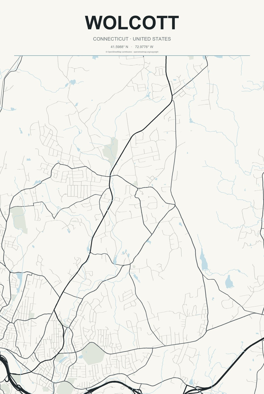 Wolcott, Connecticut City Map Aluminum Sign in Headline Atlas style