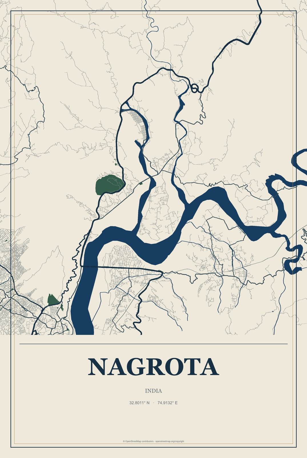 Nagrota, India City Map Aluminum Sign in Coastal Cutout style