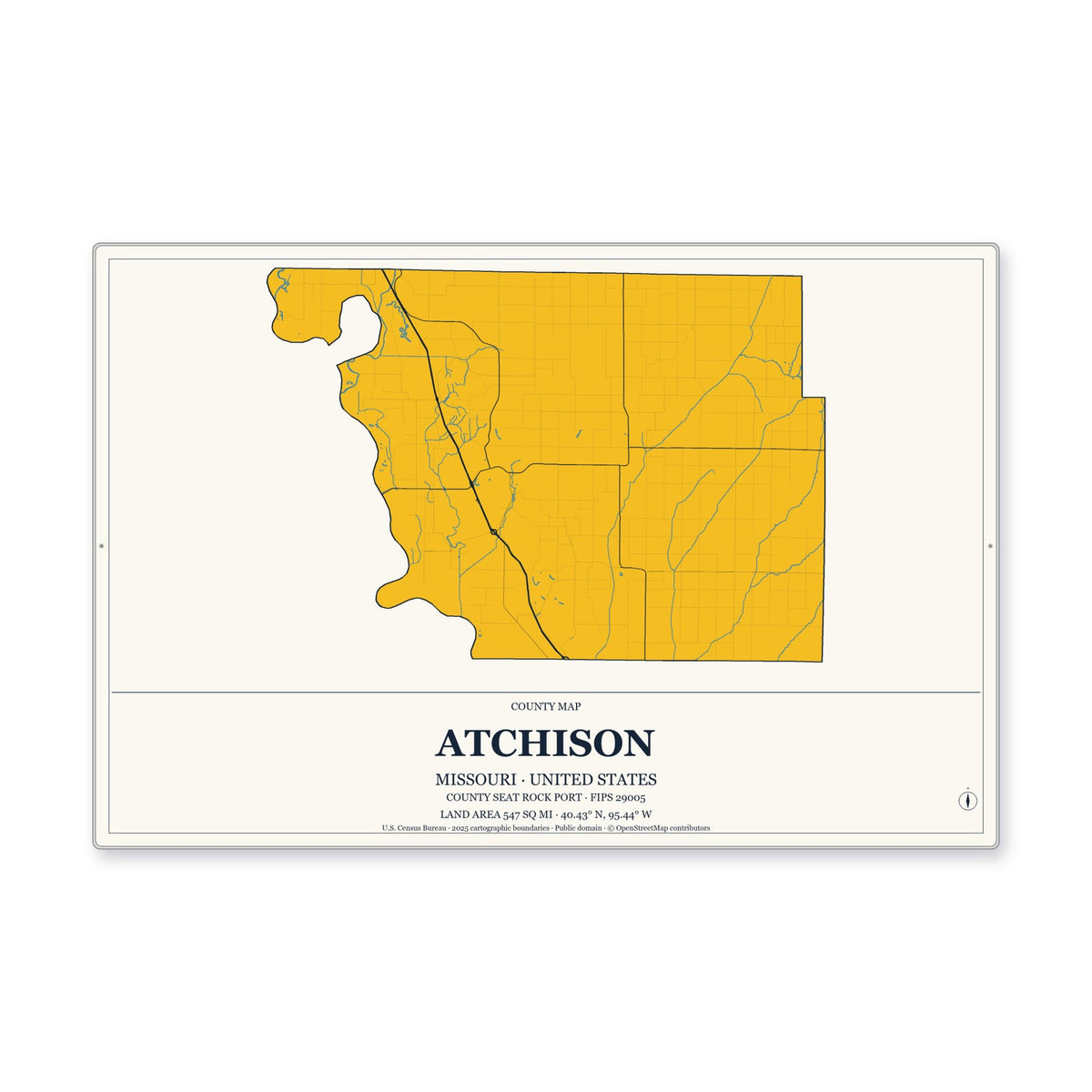 Atchison County, Missouri Map Aluminum Sign in Citrine Modern style