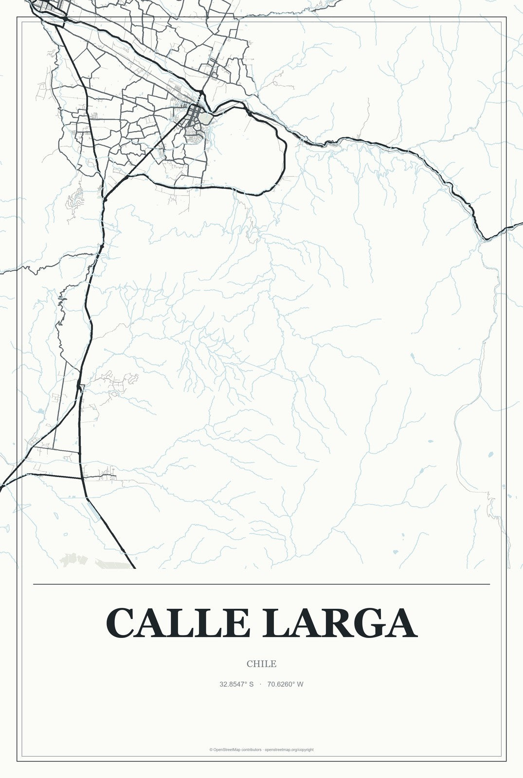 Calle Larga, Chile City Map Aluminum Sign in Gallery Air style