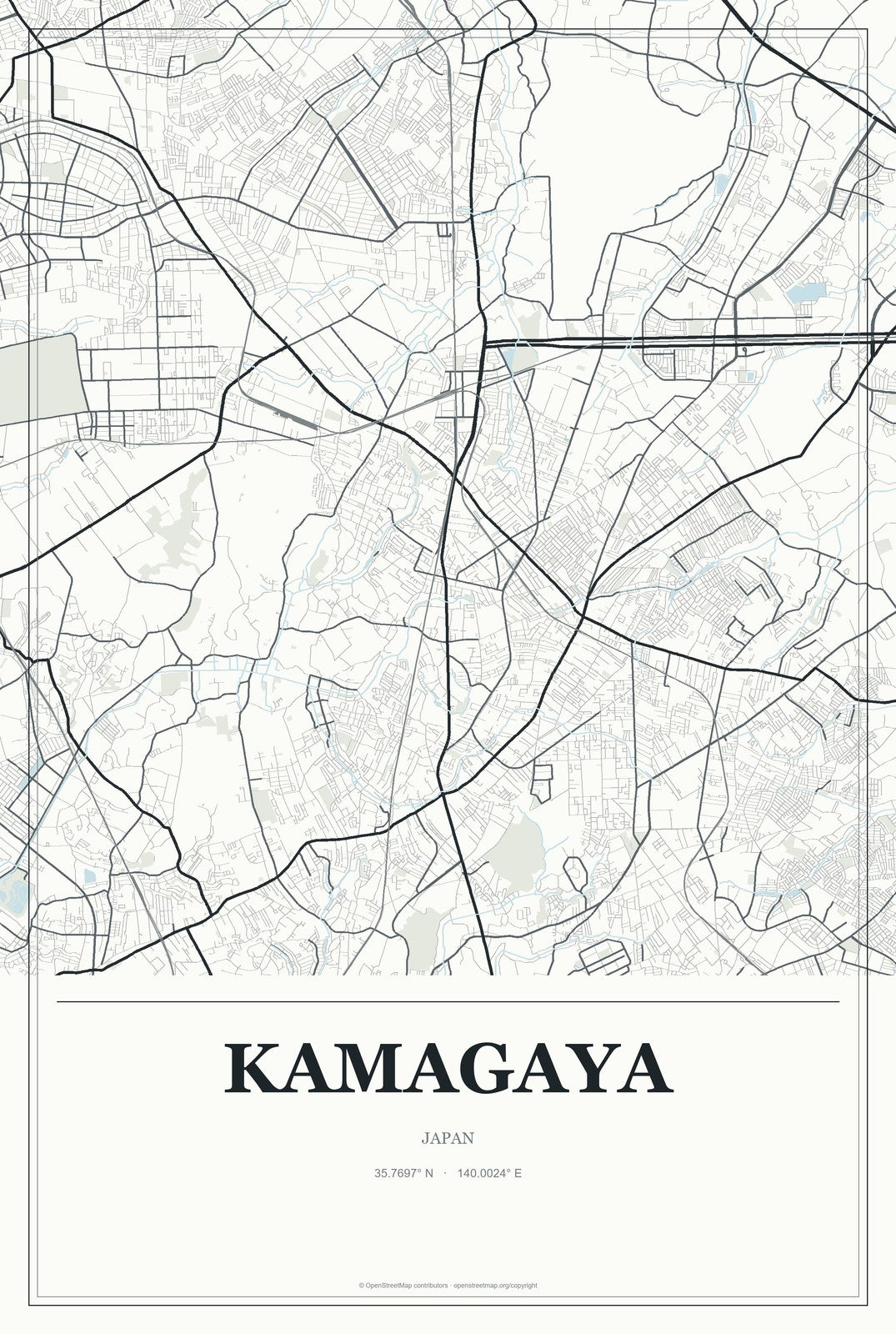 Kamagaya, Japan City Map Aluminum Sign in Gallery Air style