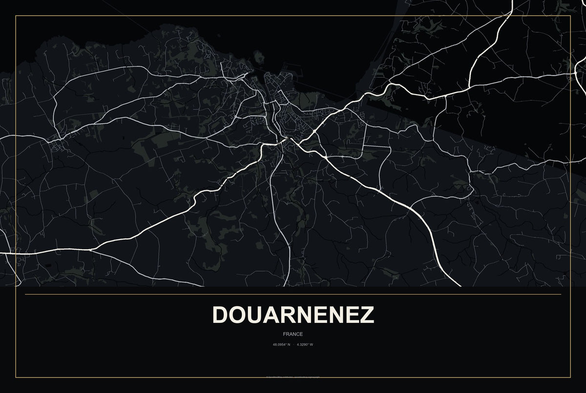 Douarnenez, France City Map Aluminum Sign in Metropolitan Noir style