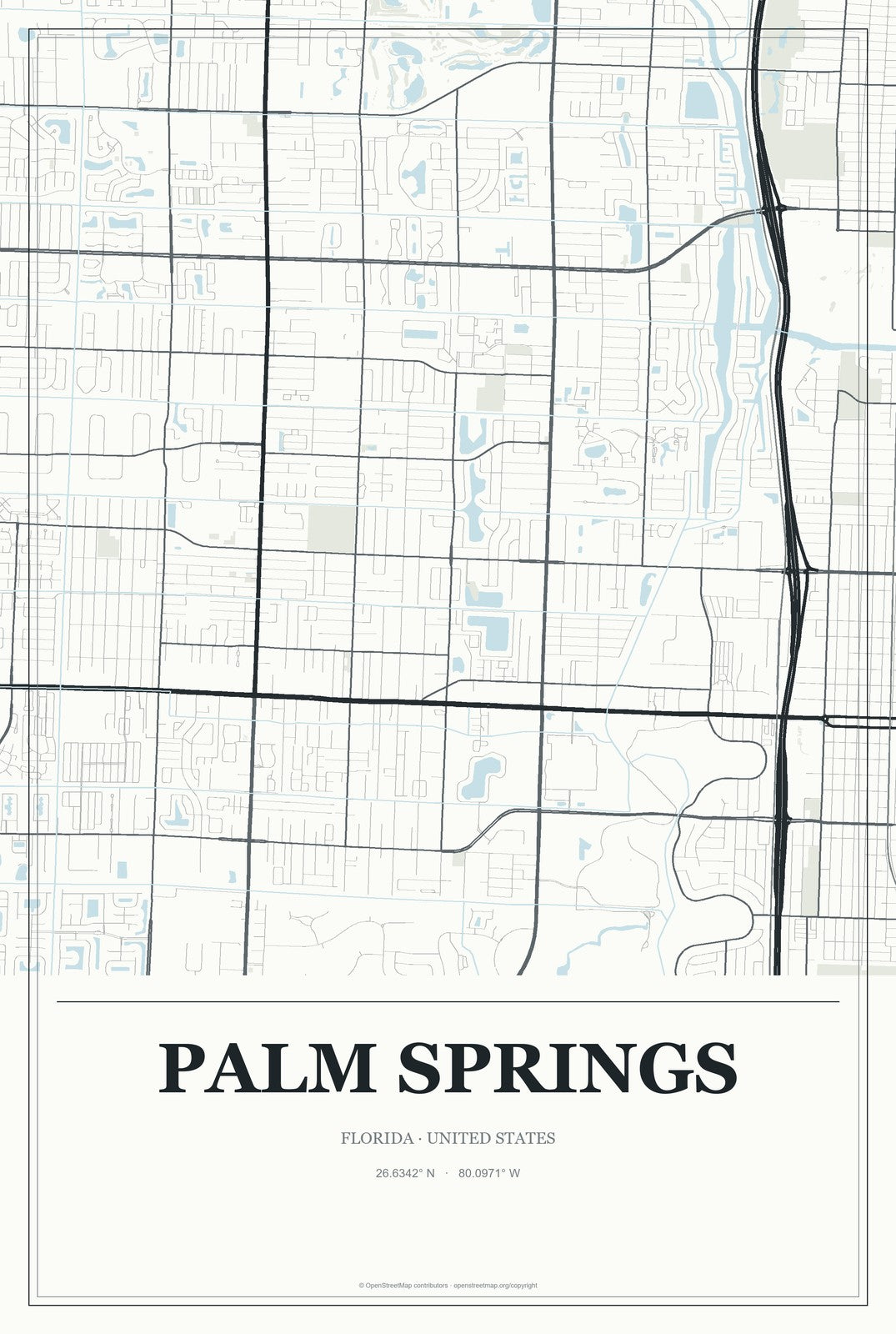 Palm Springs, Florida City Map Aluminum Sign in Gallery Air style