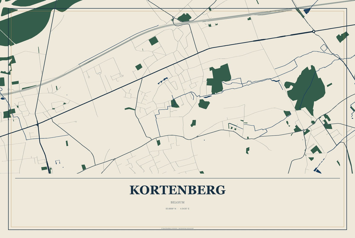 Kortenberg, Belgium City Map Aluminum Sign in Coastal Cutout style